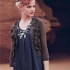 Anthropologie Ruffle Floral Cropped V-Neck Cardigan